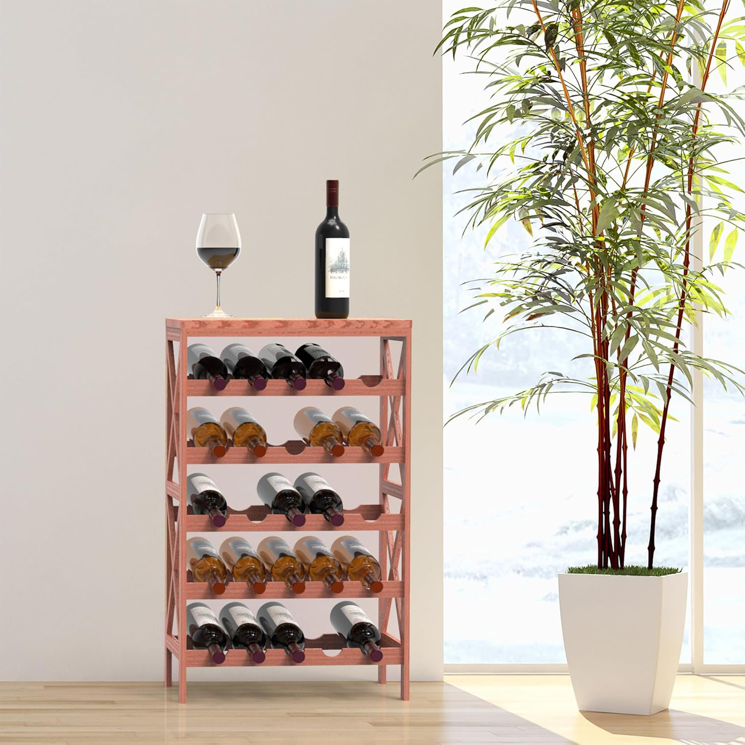 Gracie Oaks 25 Bottle Floor Wine Rack - Freestanding Wine Bottle